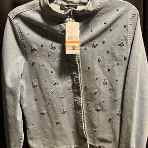 Karen Kane Light Blue Embellished Jean Jacket